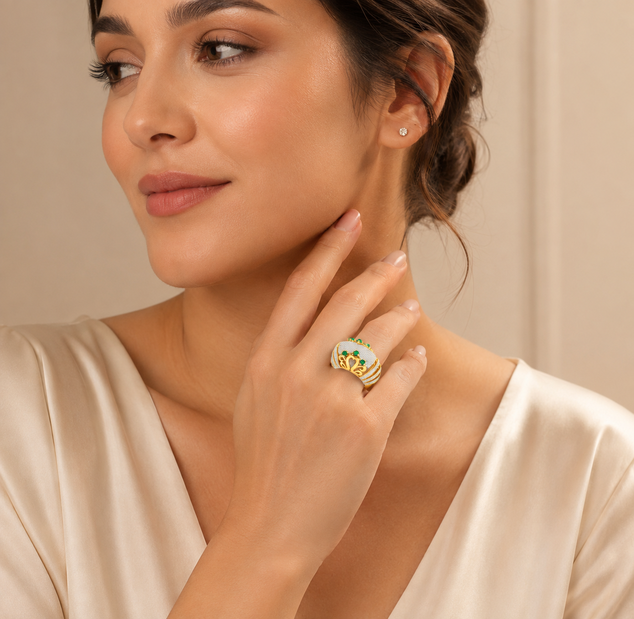 Royal Crown Emerald CZ Statement Ring - Image 2