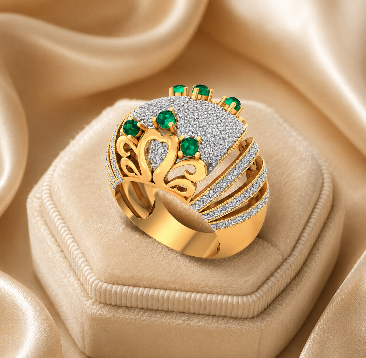 Royal Crown Emerald CZ Statement Ring - Image 3