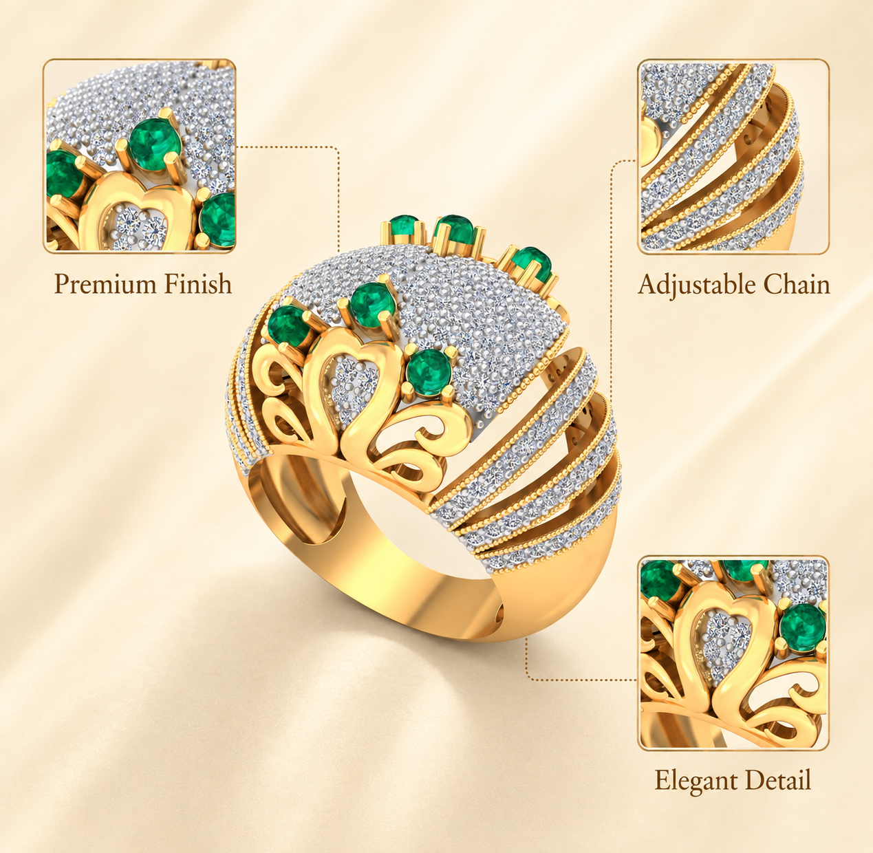 Royal Crown Emerald CZ Statement Ring - Image 4