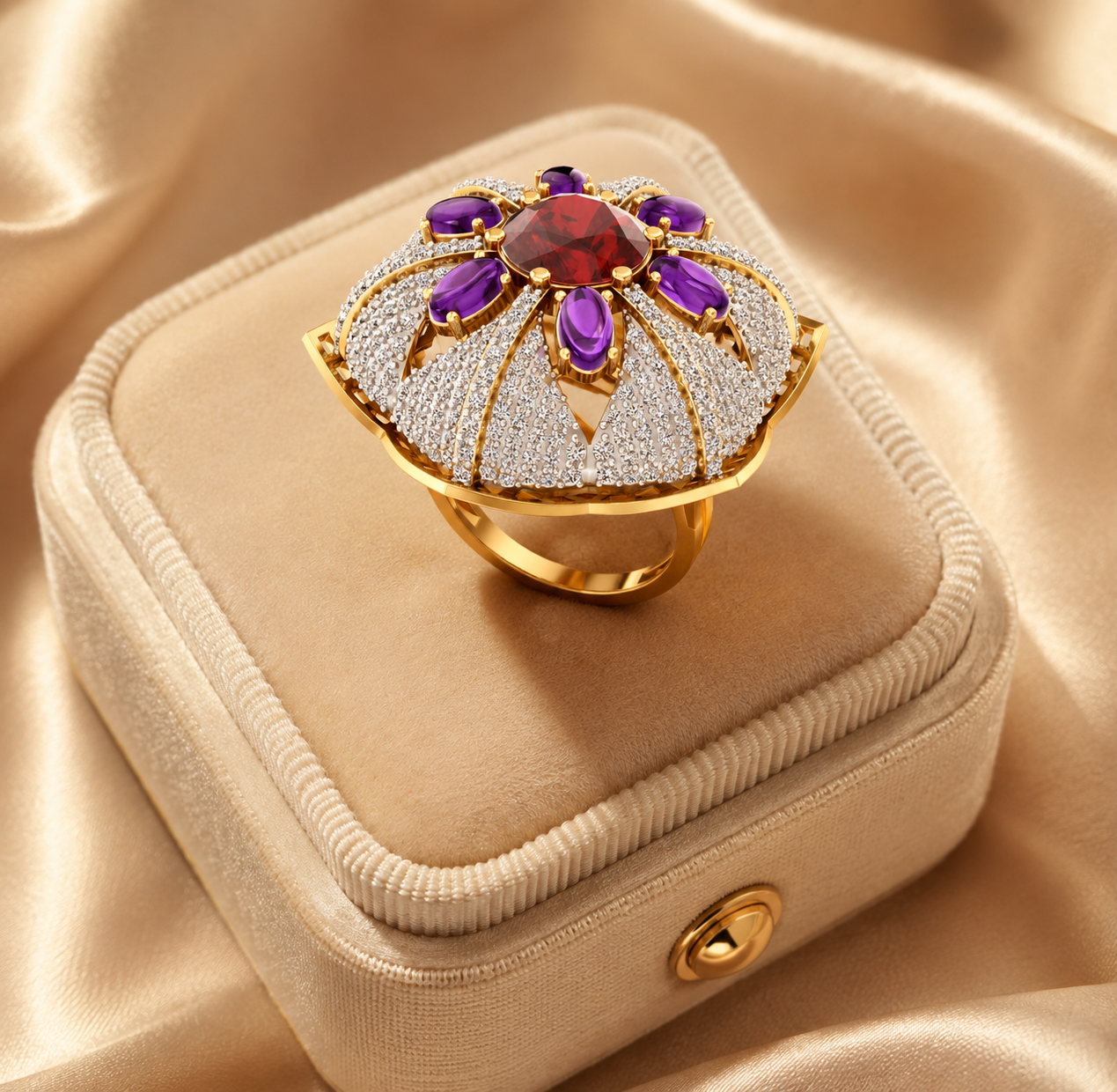 Royal Ruby & Amethyst CZ Cocktail Ring - Image 2