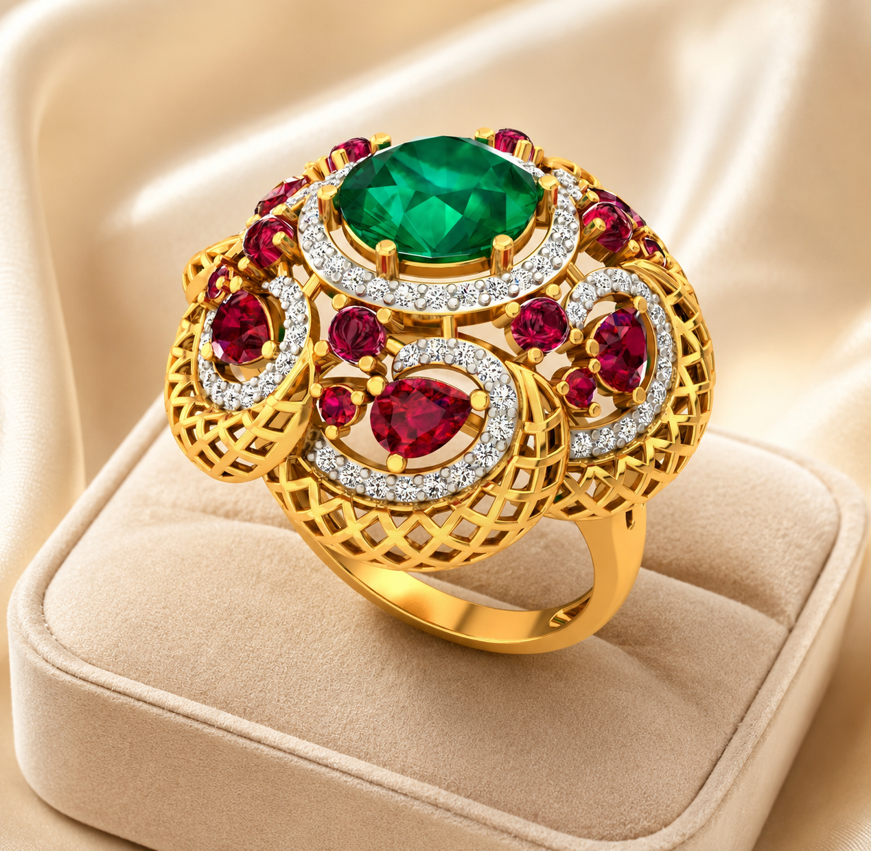 Royal Emerald & Ruby CZ Cocktail Ring - Image 3