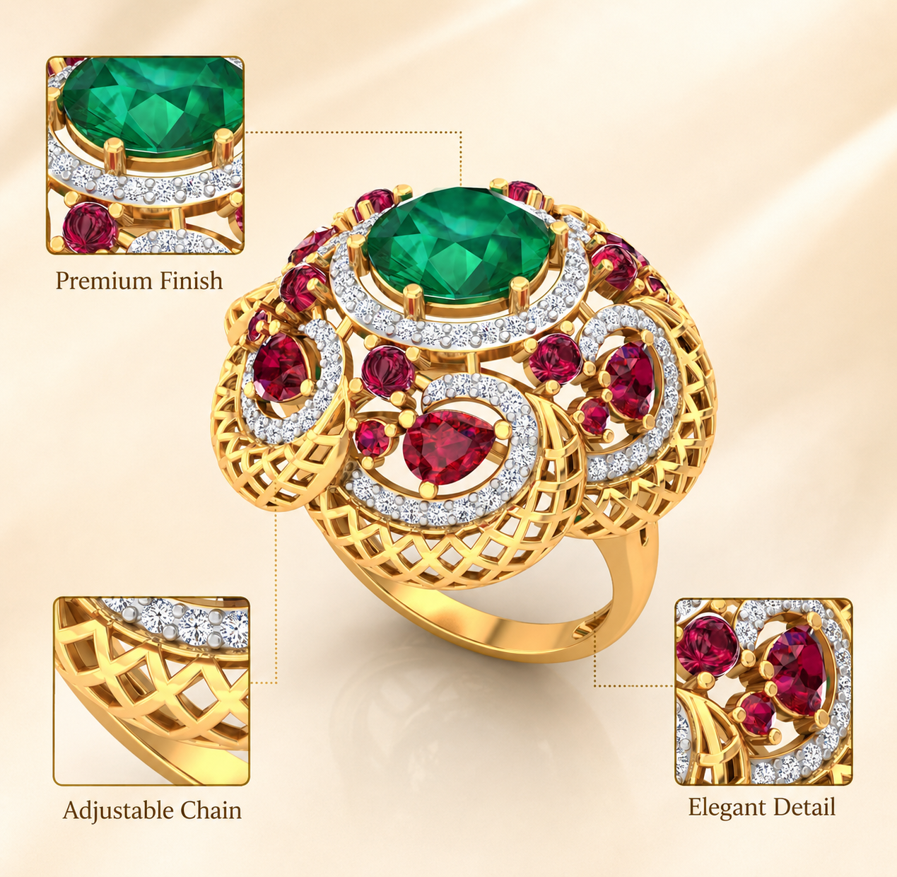 Royal Emerald & Ruby CZ Cocktail Ring - Image 4