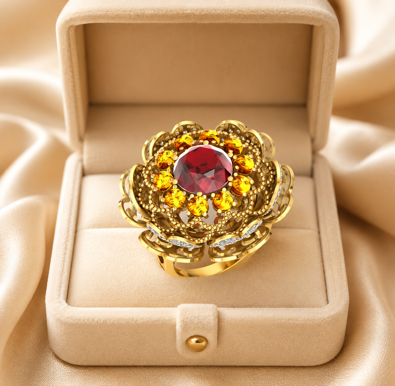 Royal Bloom Amber CZ Statement Ring - Image 3