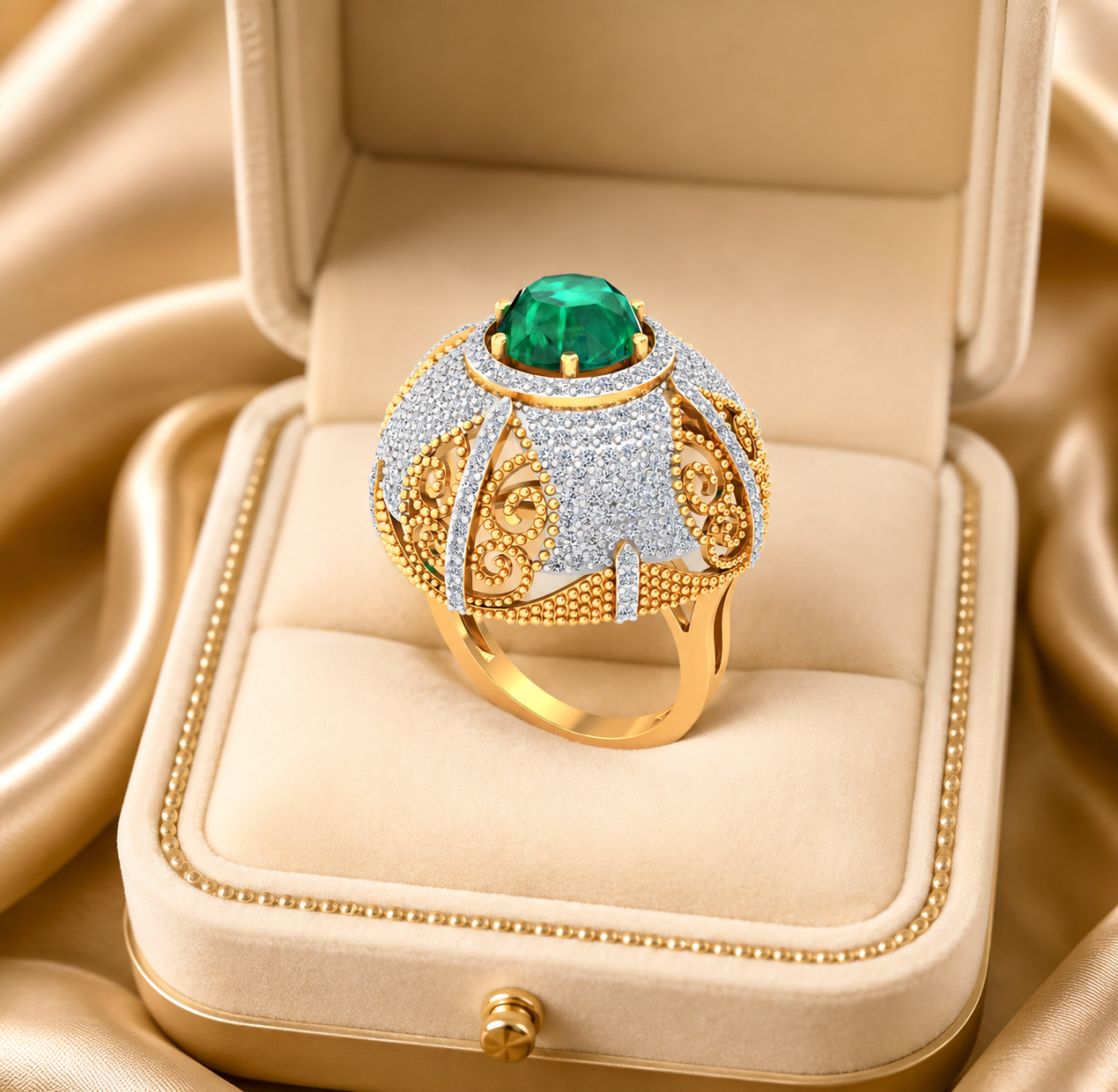 Emerald Royale CZ Filigree Statement Ring - Image 3
