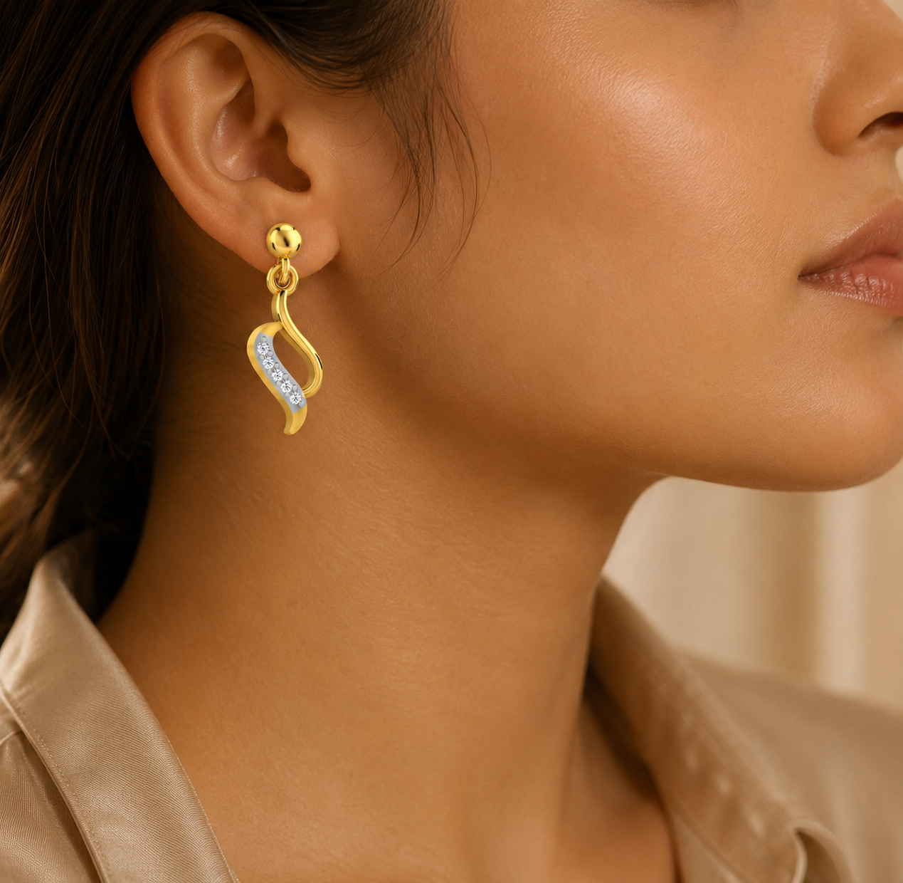 925 Sterling Silver Gold-Plated CZ Swirl Drop Earrings for Women - Image 3