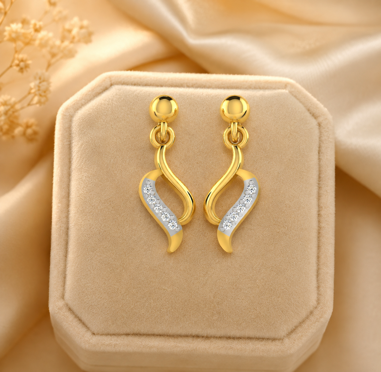 925 Sterling Silver Gold-Plated CZ Swirl Drop Earrings for Women