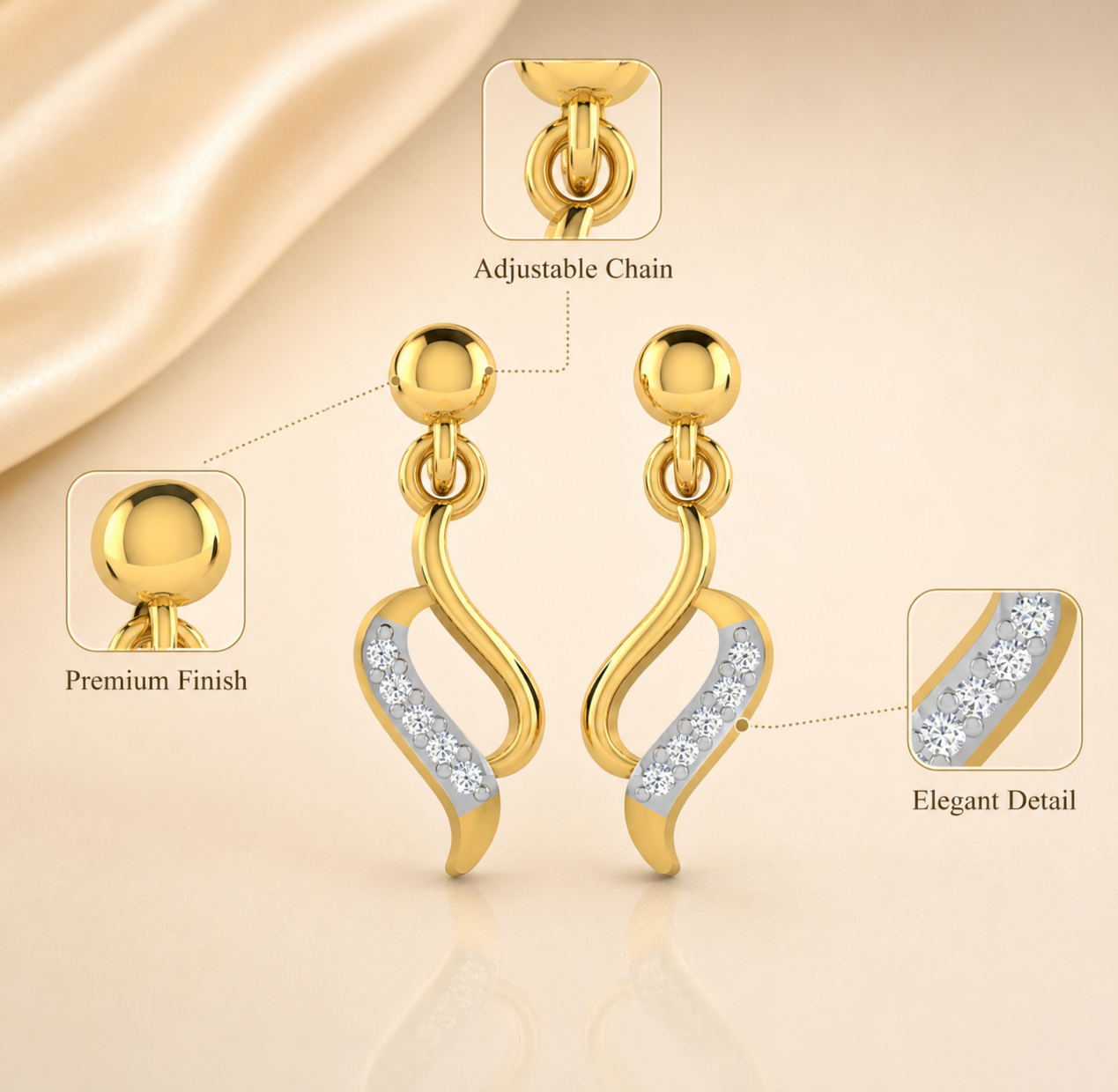 925 Sterling Silver Gold-Plated CZ Swirl Drop Earrings for Women - Image 5