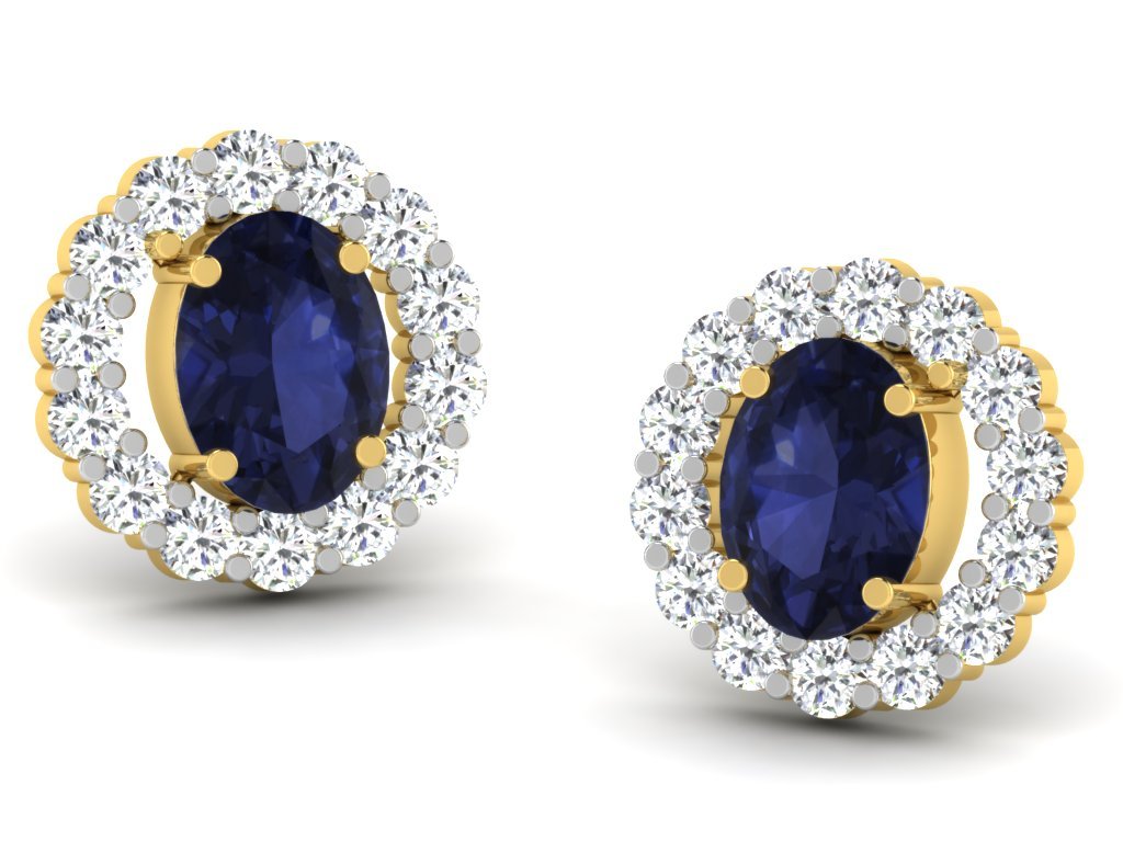 925 Sterling Silver Gold-Plated Blue Oval CZ Halo Stud Earrings for Women - Image 4