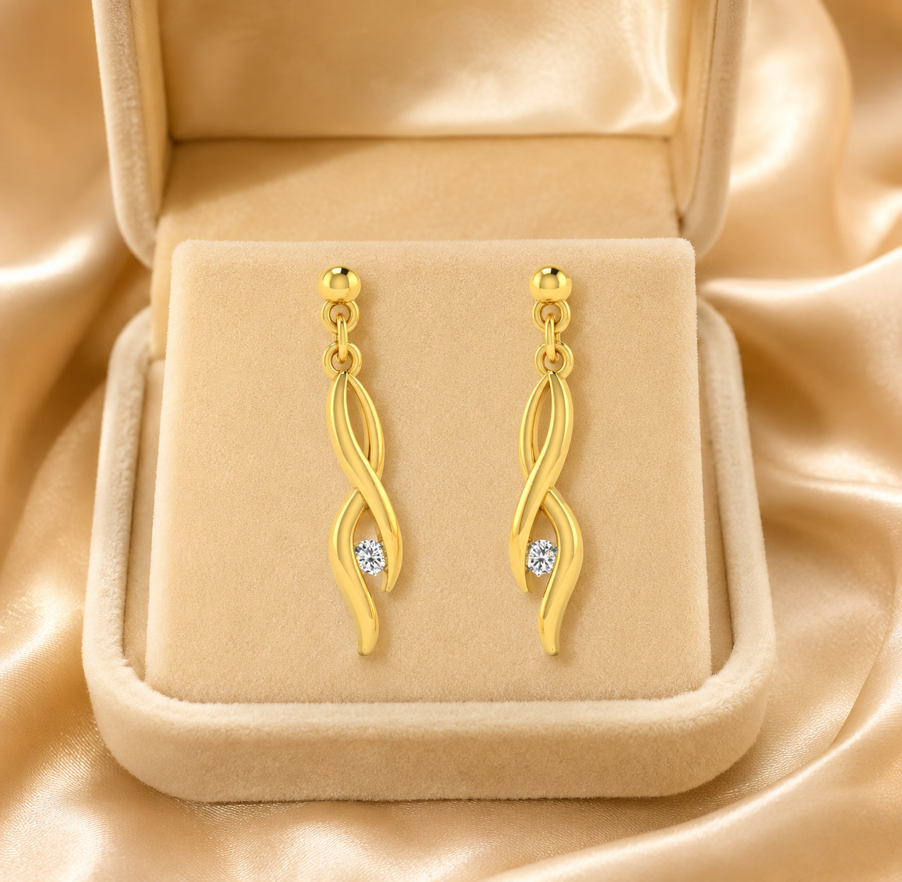 925 Sterling Silver Gold-Plated Infinity Twist CZ Drop Earrings for Women