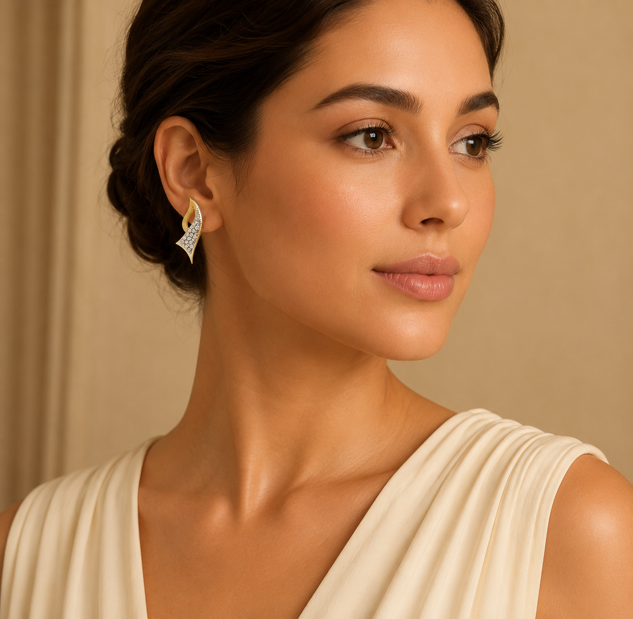 925 Sterling Silver Gold-Plated CZ Leaf Drop Earrings for Women - Image 2