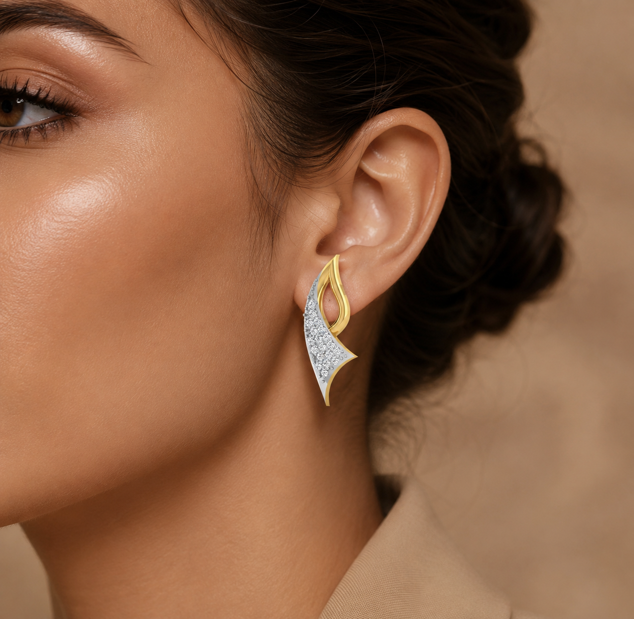 925 Sterling Silver Gold-Plated CZ Leaf Drop Earrings for Women - Image 3
