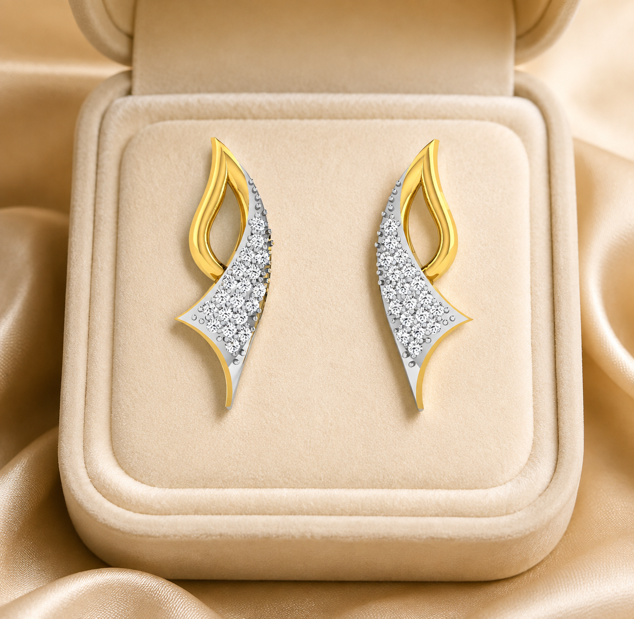 925 Sterling Silver Gold-Plated CZ Leaf Drop Earrings for Women