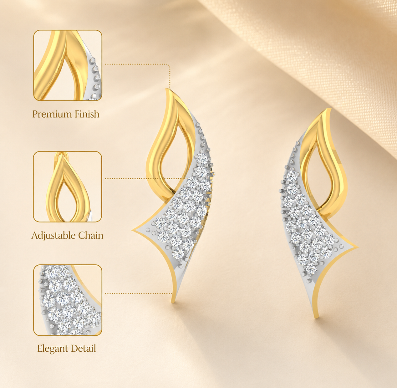925 Sterling Silver Gold-Plated CZ Leaf Drop Earrings for Women - Image 5