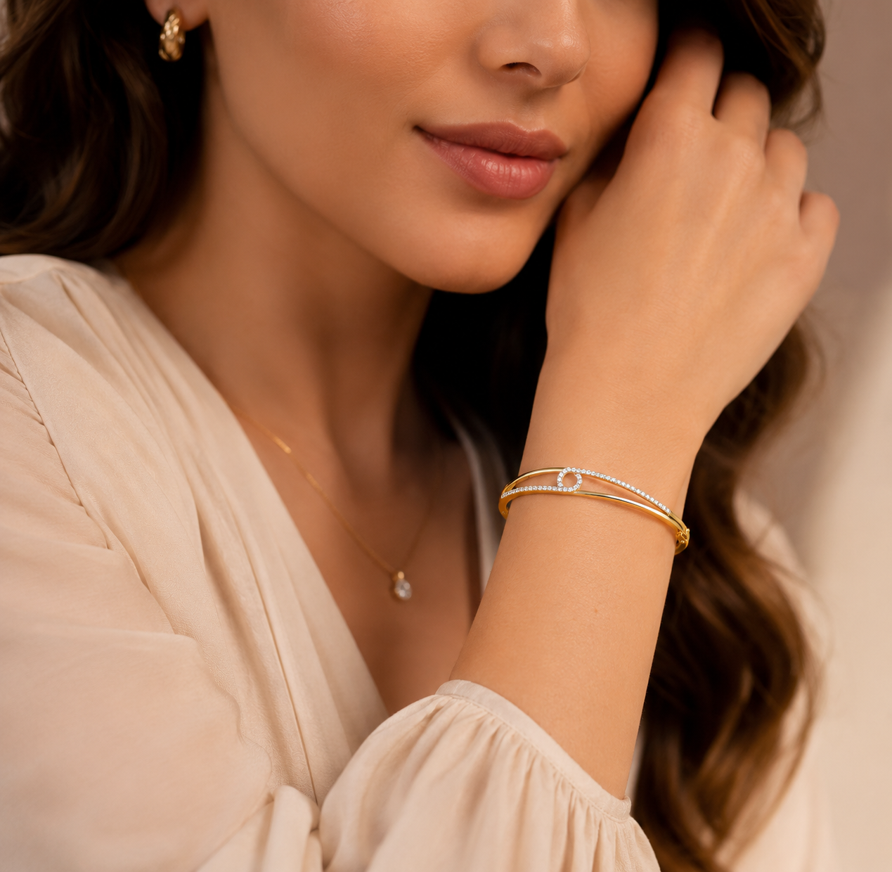 925 Sterling Silver Gold-Plated Infinity Circle CZ Bangle Bracelet for Women