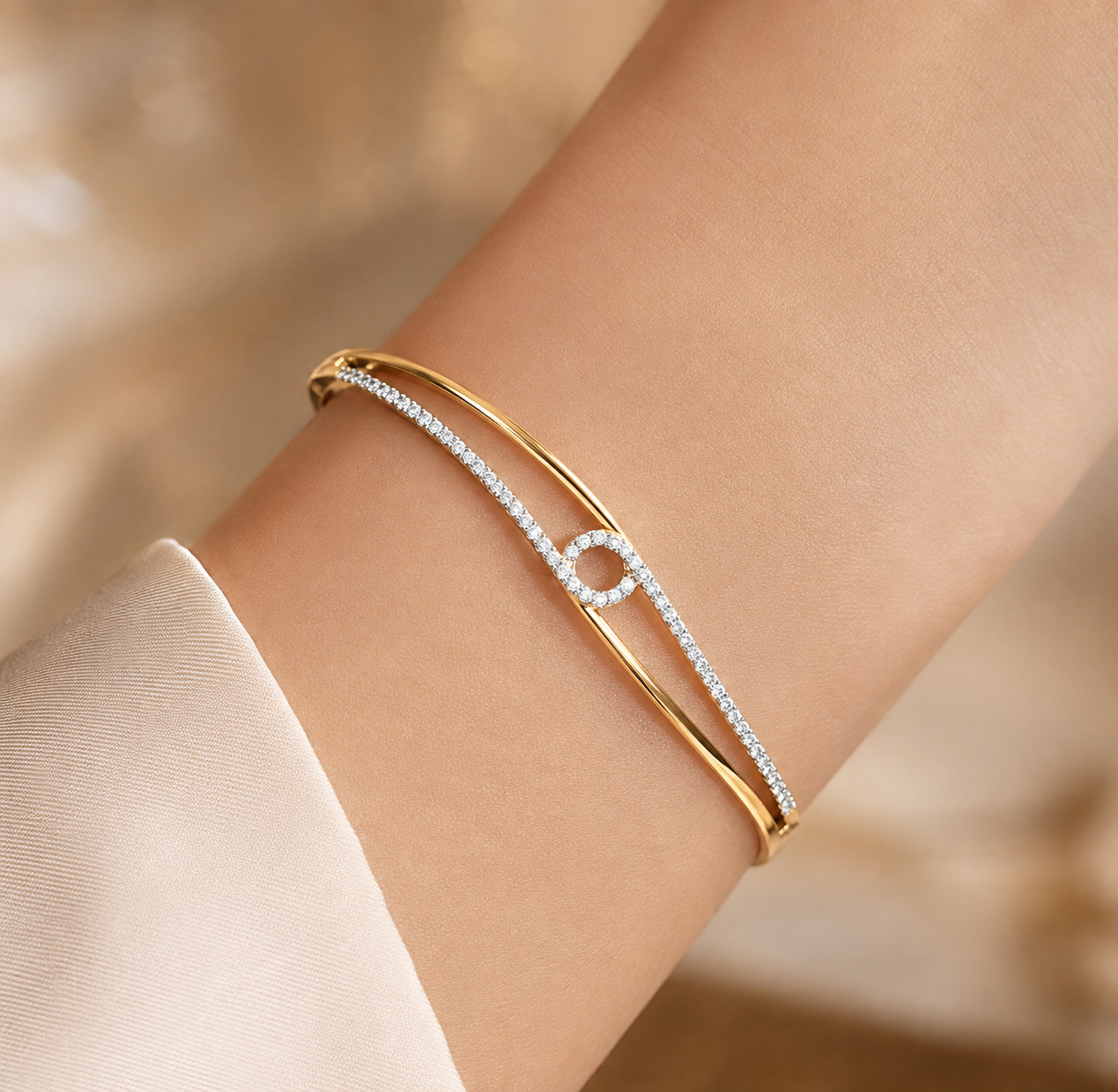925 Sterling Silver Gold-Plated Infinity Circle CZ Bangle Bracelet for Women - Image 2
