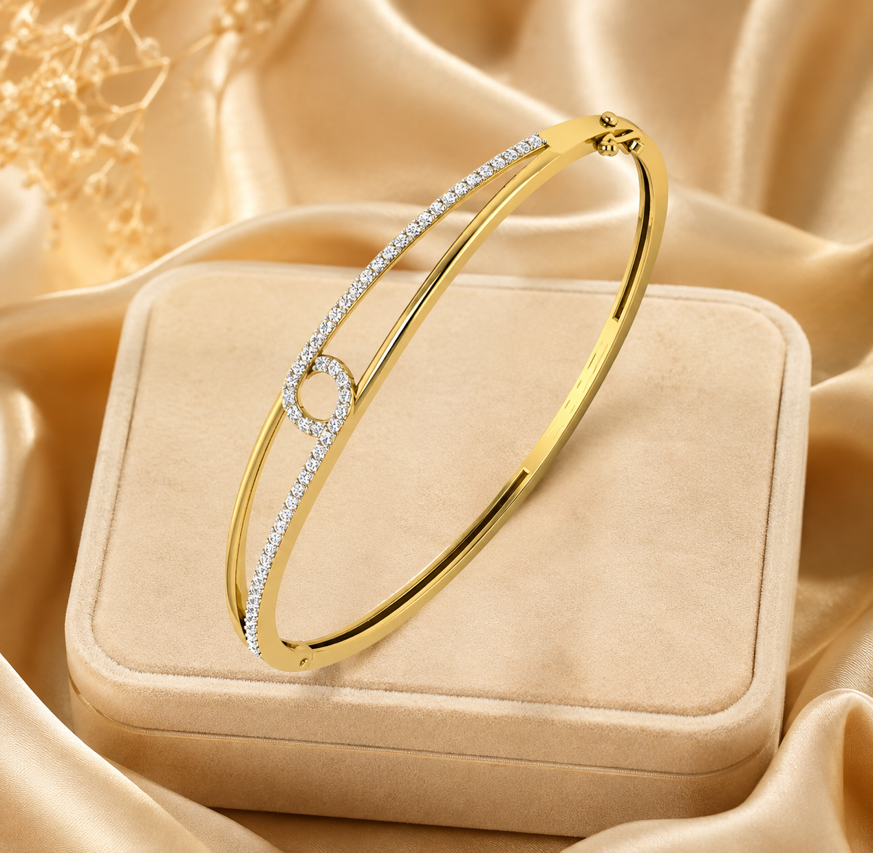 925 Sterling Silver Gold-Plated Infinity Circle CZ Bangle Bracelet for Women - Image 3