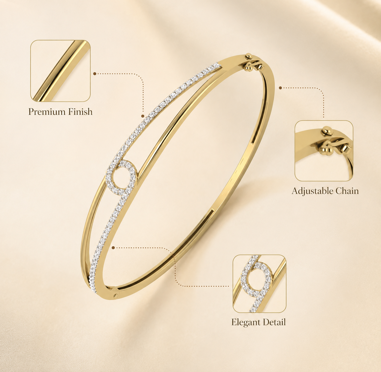925 Sterling Silver Gold-Plated Infinity Circle CZ Bangle Bracelet for Women - Image 5