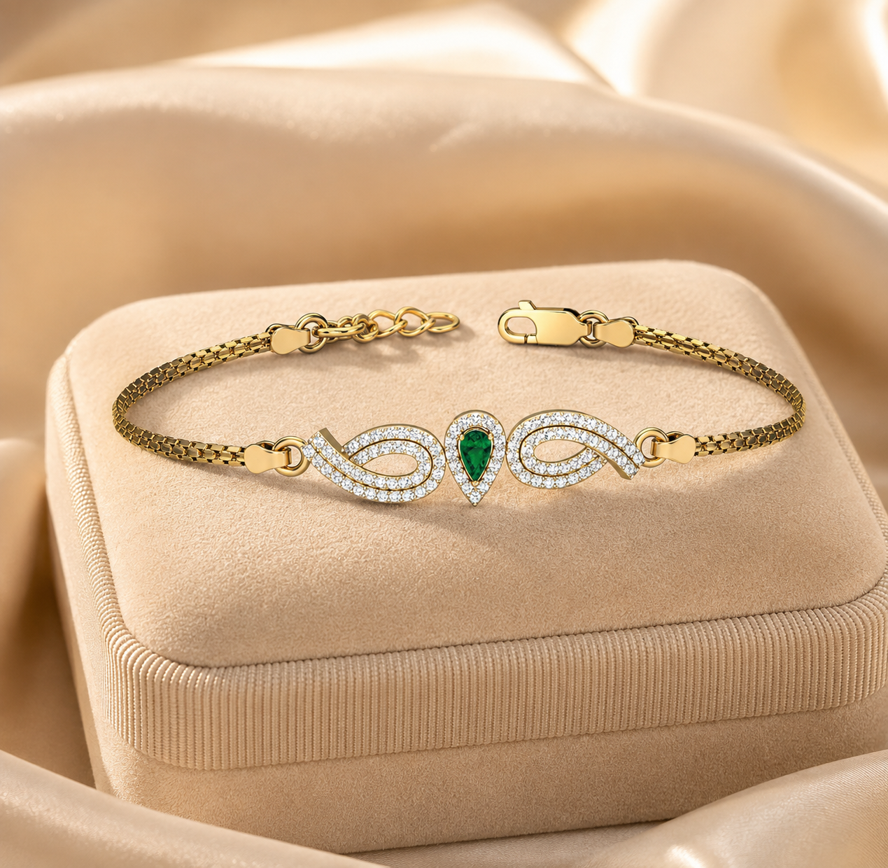 925 Sterling Silver Gold-Plated Emerald Green CZ Infinity Bracelet for Women