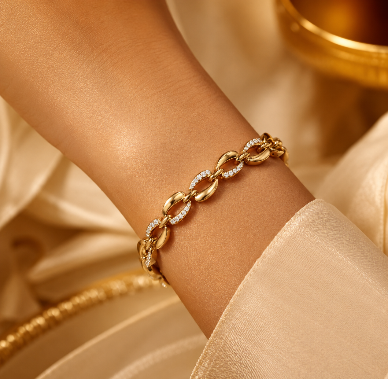 925 Sterling Silver Gold-Plated Oval Link CZ Bracelet for Women - Image 2