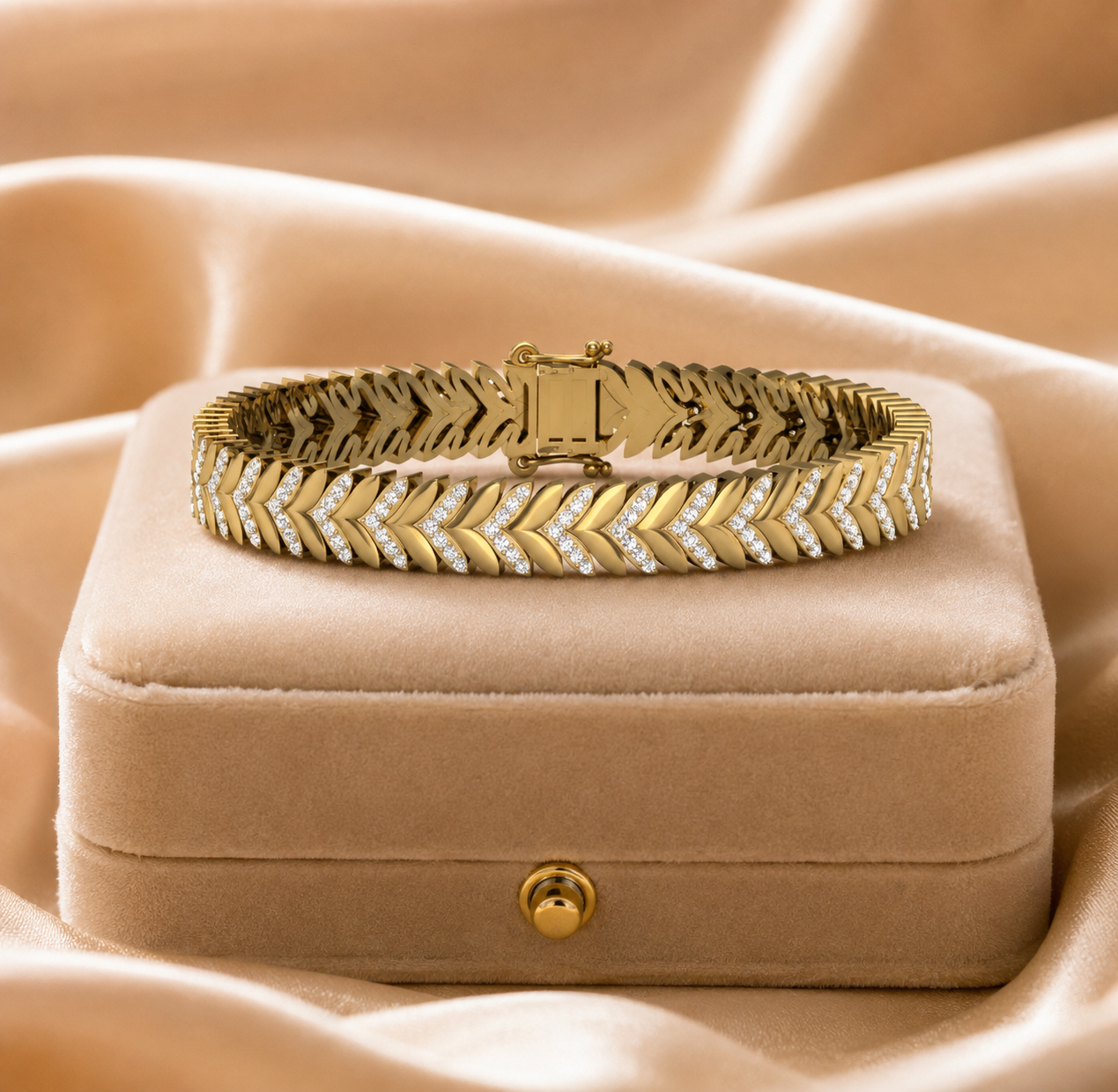 925 Sterling Silver Gold-Plated Leaf Design CZ Bracelet for Women - Image 4