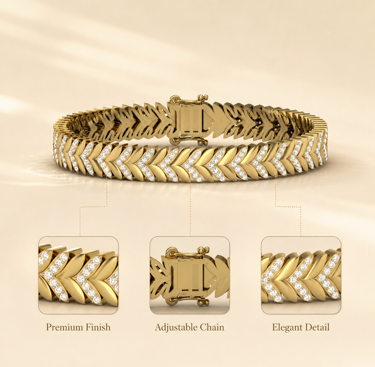 925 Sterling Silver Gold-Plated Leaf Design CZ Bracelet for Women - Image 5