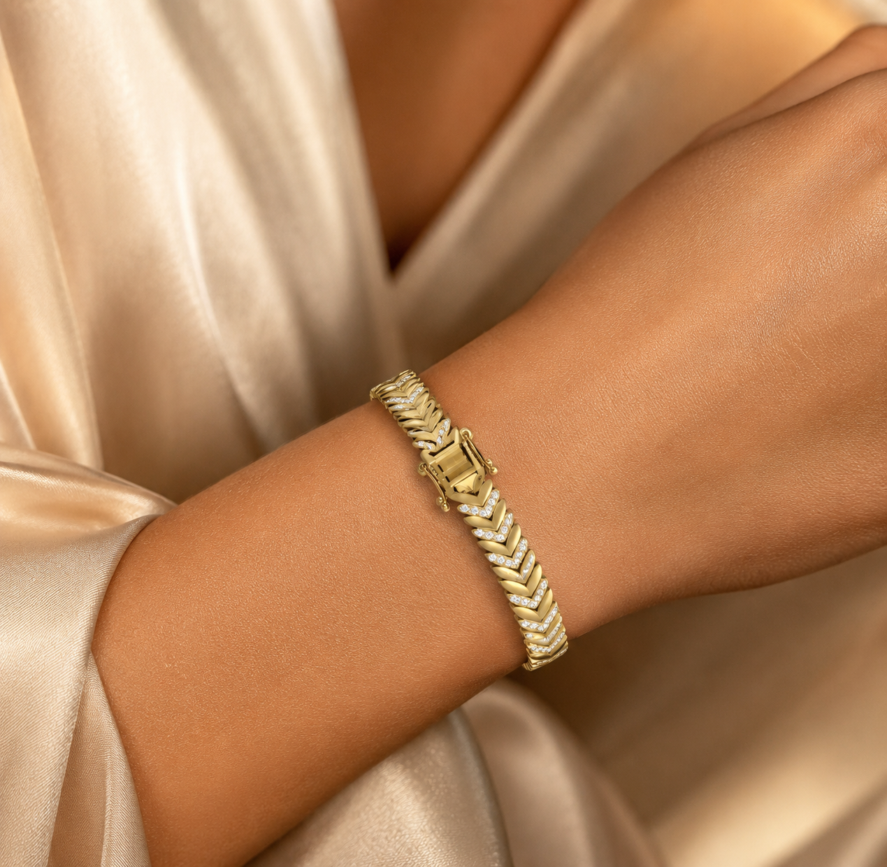 925 Sterling Silver Gold-Plated Leaf Design CZ Bracelet for Women - Image 3